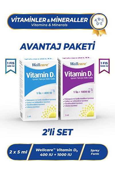 Wellcare D3 Vitamini 2'li Set - Vitamin D3 400 IU 5 ML & Vitamin D3 1000 IU 5 ML