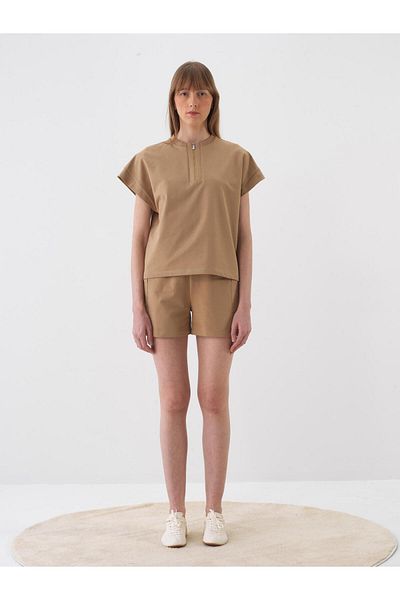 Xint Women's Camel Oversize Cotton Sweatshirt