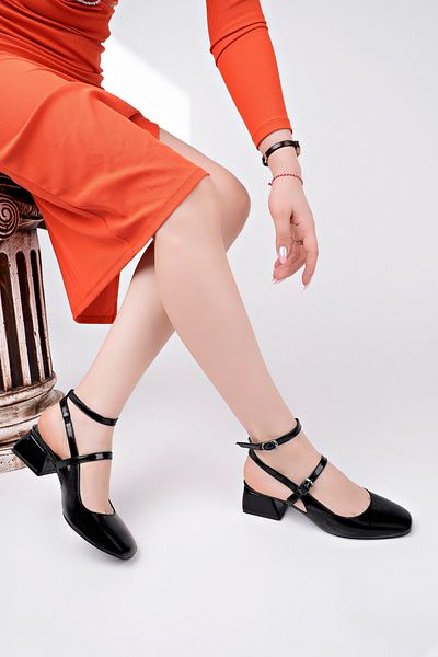 Deripabuc Genuine Leather Mary Jane Black Patent Leather Women's Heeled Leather Shoes Trc-Mj05