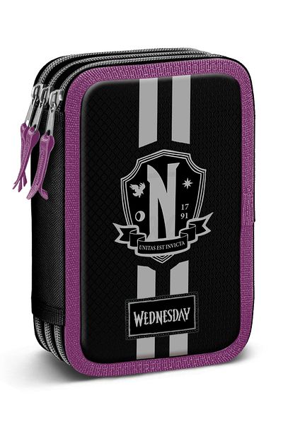 WEDNESDAY Wednesday School Pencil Case, Equipped, 3 compartments, 43 pieces, 21 x 14 x 7 cm