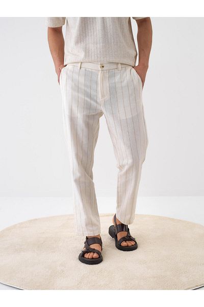 Xint Men's Natural Regular Fit Linen Trousers