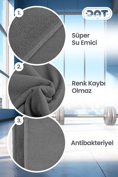 DAT35 Gym Fitness Antibacterial Sports Towel – Gray Athlete Towel Quick Dry Sweat Absorbent Microfiber