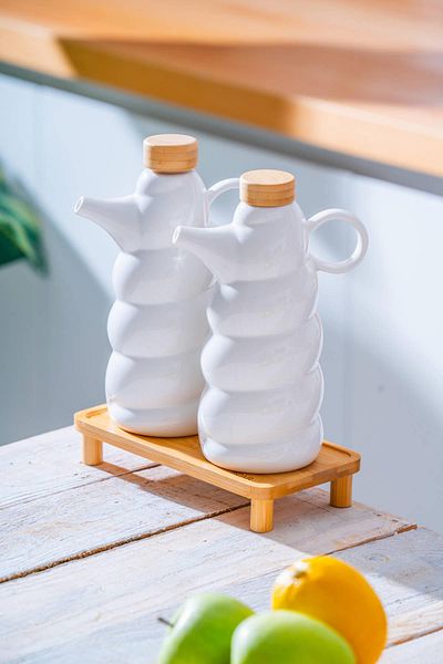 ACAR Pamira Bamboo Stand Oil & Vinegar Set - 600 ml