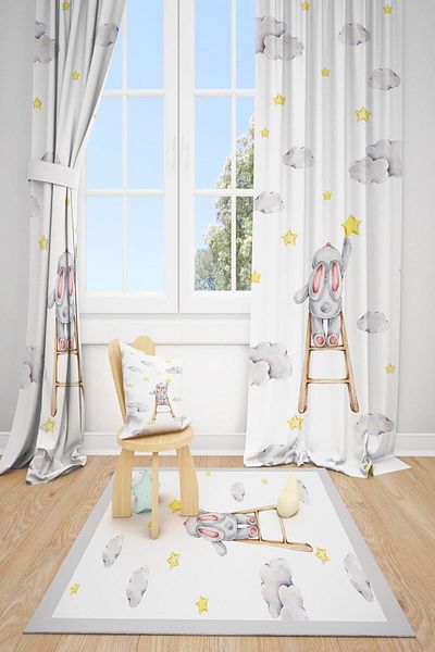 dekomingo Stair Rabbit Star Children's Room 2 Wing Background Curtain