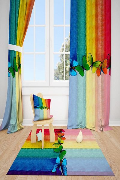dekomingo Rainbow Butterflies Children's Room 2 Wings Background Curtain
