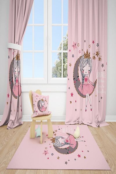 dekomingo Moon Princess Pink Children's Room 2 Wings Background Curtain