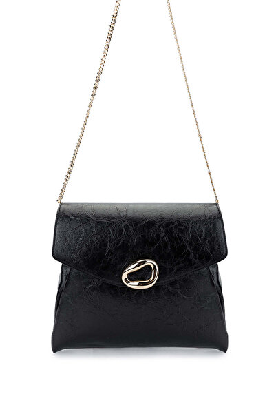 Tamer Tanca Women Vegan Black Patent Leather Shoulder Bag