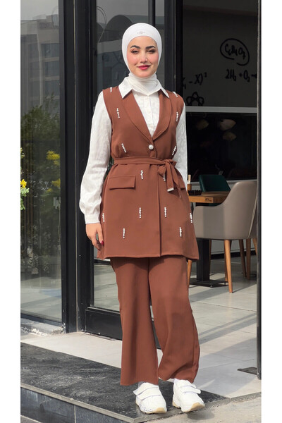 Esre Store 44110 - طقم حجاب مزدوج بني