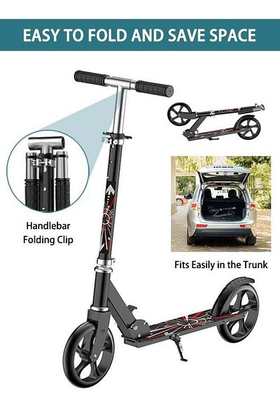 COOYA Foldable Commuter with Anti-Shock Suspension,3-Level Adjustable Height for Kids and Adults,Black