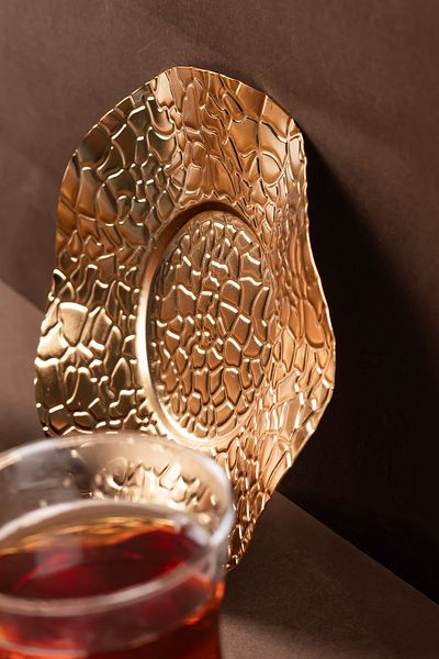 Porsima 4323 Gold Color Metal 6-Piece Tea Plate Diameter 12cm
