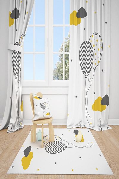 dekomingo Balloon Cloud Yellow Children's Room 2 Wings Background Curtain