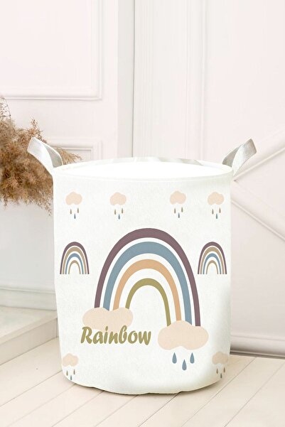 dekomingo سلة ألعاب منقوشة بقوس قزح ناعم