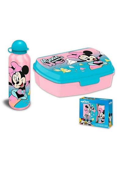 Minnie Mouse Set cutie sandwich plastic fara BPA si sticla apa din aluminiu, 400 ml