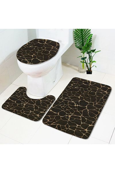 COOYA Black Marble Bathroom Rug Set of 3, non-slip soft microfibre, for bathtub shower decoration