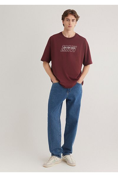 Mavi Bedrucktes burgunderfarbenes T-Shirt in Übergröße / Weit geschnitten 0611827 -70396