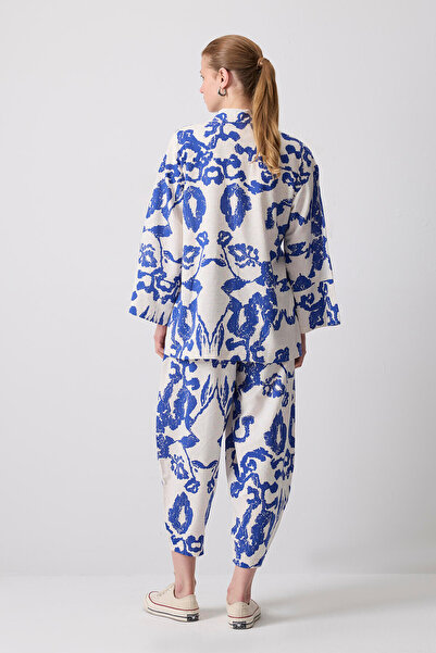 Touché Privé Linen Textured Patterned Kimono Pants Set