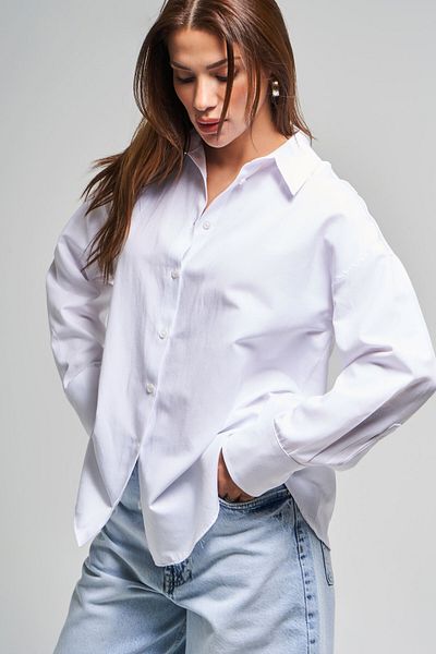 its basic Women's White Color S5-2 100% Cotton Oversize Shirt