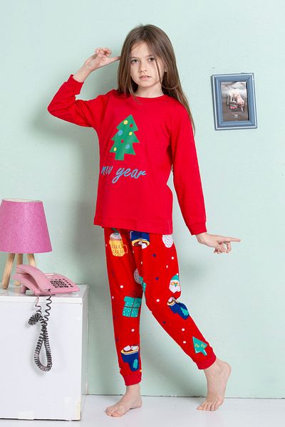 ROSAMİNA Girl's 100% Cotton Christmas Tree Pattern Pajama Set