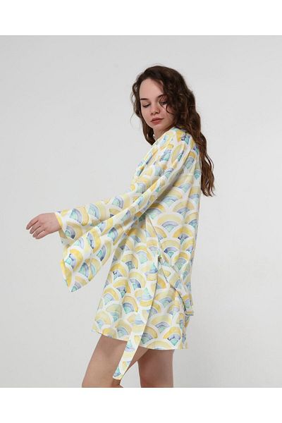 Bolder Naomi Yellow Geometric Pattern Kimono