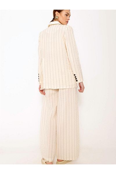 Coral Striped Jacket Trousers Suit Ecru