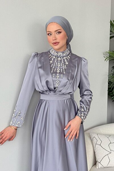 Şulemoda Giyim Βραδινό φόρεμα Gülnu Γκρι