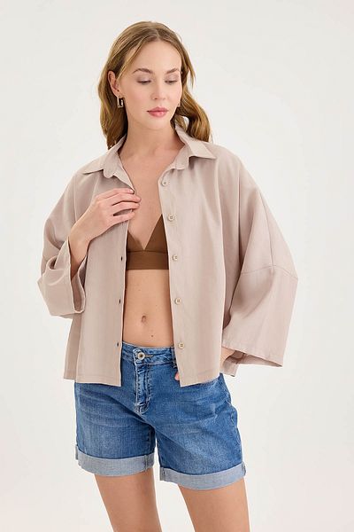 Vitrin Cămașă crop oversize cu umăr dezactivat