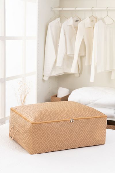 REKHOME Set of 2 Beige Large Size under Bed Sofa Bed Type Pillow Quilt Sweater Organizer Clothing Storage 62X46X22