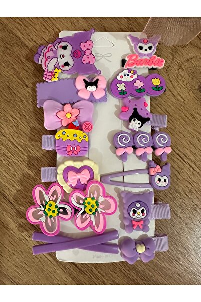 Luxmon Cataramă pentru fetiță cu figurine mixte de 14 piese Kuromi, cu agrafă și pix