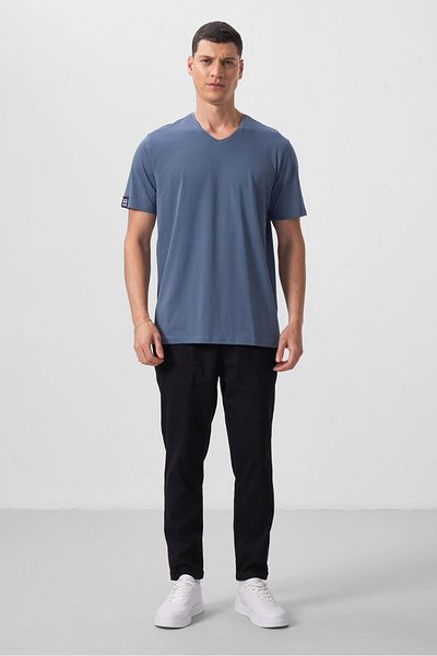 TOMMY LIFE Μαύρο ανδρικό παντελόνι Chino με υφαντό ελαφρύ, ελαστικό, κανονική εφαρμογή - 82175