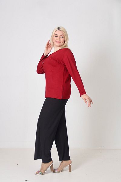 TRENDSE Bluză pentru mamă, țesătură din viscoză cu mărgele de mărime mare brodata