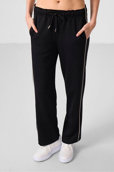 TOMMY LIFE Black Soft Textured Side Panel Detailed Wide Leg Women's Palazzo Trousers - 94669