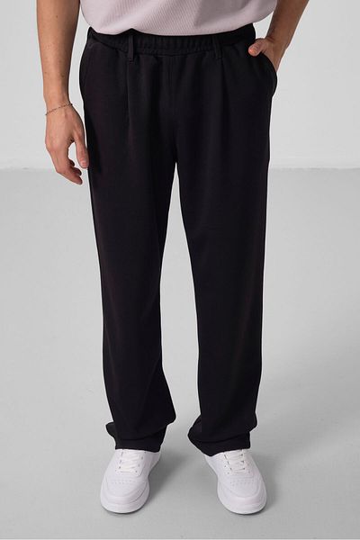 TOMMY LIFE Black Surface Textured Comfortable Form Palazzo Men's Trousers - 82163