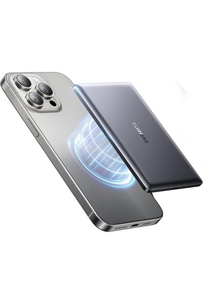 TORRAS MiniMag Power Bank 5,000 Mah, Ultra-Slim, Fast-Charging, Magsafe-Compatible For iPhone 12 To 16 Grey