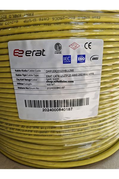 Erat DMP1ER2552IHBUU395 Cat6 U/UTP 23AWG 250 ميجا هرتز HFFR 500 متر كابل Cat6 نحاسي كامل أصفر