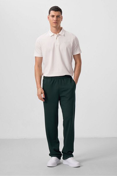 TOMMY LIFE Ανδρικό παντελόνι Palazzo με άνετη φόρμα Pine Green Surface - 82164