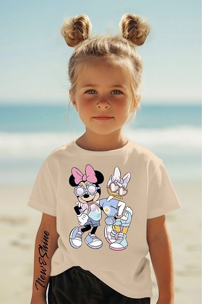 New Shine Minnie Mouse and Dai̇sy Duck Best Friends Printed Oversized Children's T-Shirt