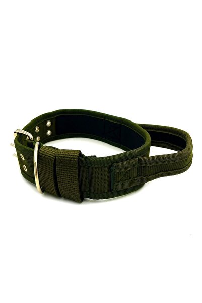 Tasma Market Khaki Green Handled Soft Textured Column Dog Collar Dog Tactical Collar