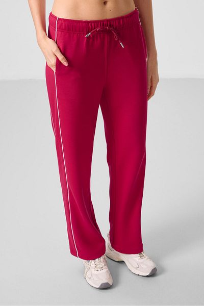 TOMMY LIFE Viva Red Soft Textured Side Panel Detailed Wide Leg Women's Palazzo Trousers - 94669
