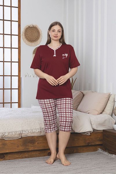 Asel Plus Size Lycra Combed Cotton Capri Pajama Set