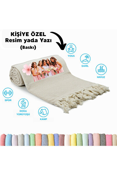 CHIMARIVA Kişiye Özel Baskılı Elmas Desenli Peştemal – İsim Yazılı Oversize T...