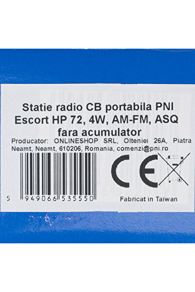 PNI Portable CB radio station PNI HP 72, 4W, AM-FM, ASQ, Dual Watch, Scan, without battery