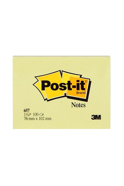 Post-it 3M 657 ورق ملاحظات لاصق 76 × 102 مم 100 ورقة - أصفر