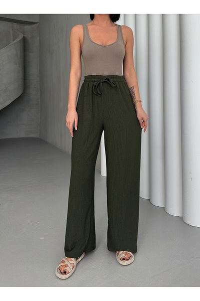 MOY TEKSTİL Women's Elastic Waist Palazzo Trousers