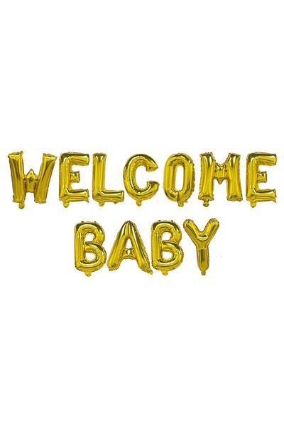 Flippy Baloane Decorative Welcome Baby, Litere de 40 cm, Baloane Party, Pai, Ata si Adeziv Incluse, Auriu