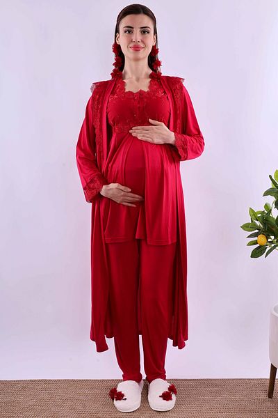 ByLohusa Effortt Cherry Long Dressing Gown Maternity Maternity Pajama Set Byl 224072