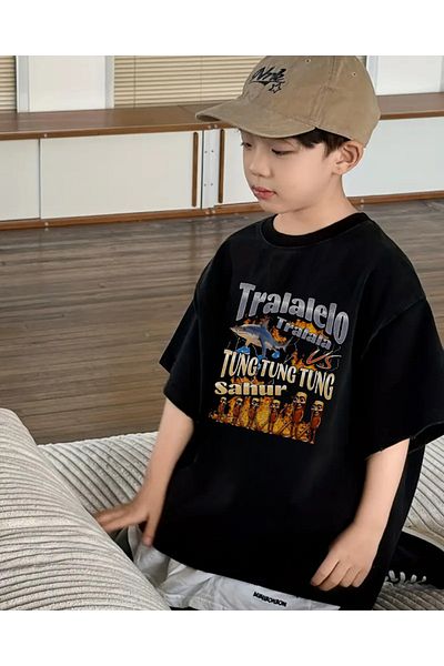 Touz Moda Tung Tung Tung Sahur Printed Kids Black Unisex T-Shirt