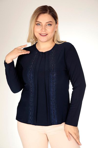 TRENDSE Mother Blouse, Stoned Sandy Fabric Pearl Evening Dress Blouse