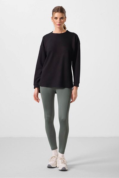 TOMMY LIFE Black Soft Textured O Neck Comfortable Form Women's Tunic Sweatshirt - 97305