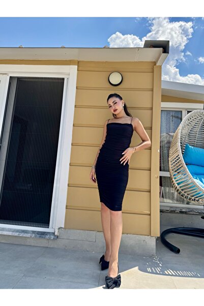 Gamze Ege Fashion Siyah abiye elbise büzgülü
