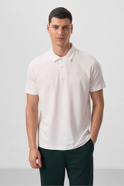 TOMMY LIFE Ανδρικό μπλουζάκι Ecru Standard Fit Basic Polo Neck - 87768